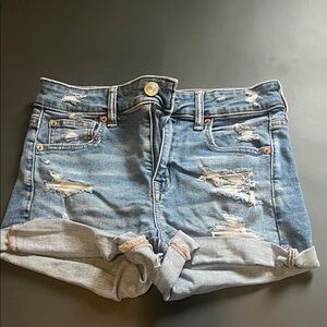 American Eagle Outfitters Blue Distressed Jean Shorts